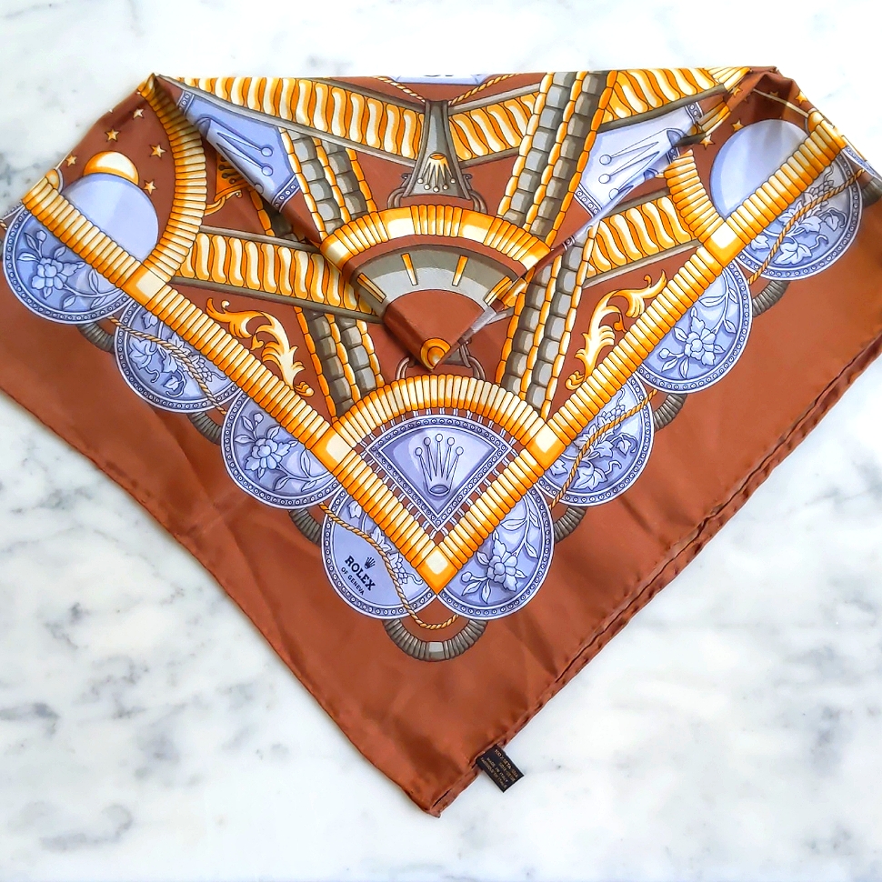 Nwot Vintage Rolex Clock Printed 100 SetaSilk Scarf